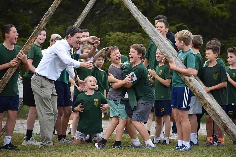Boys cheering outside