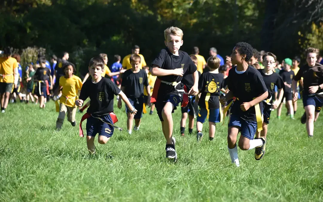 Boys running race, outside