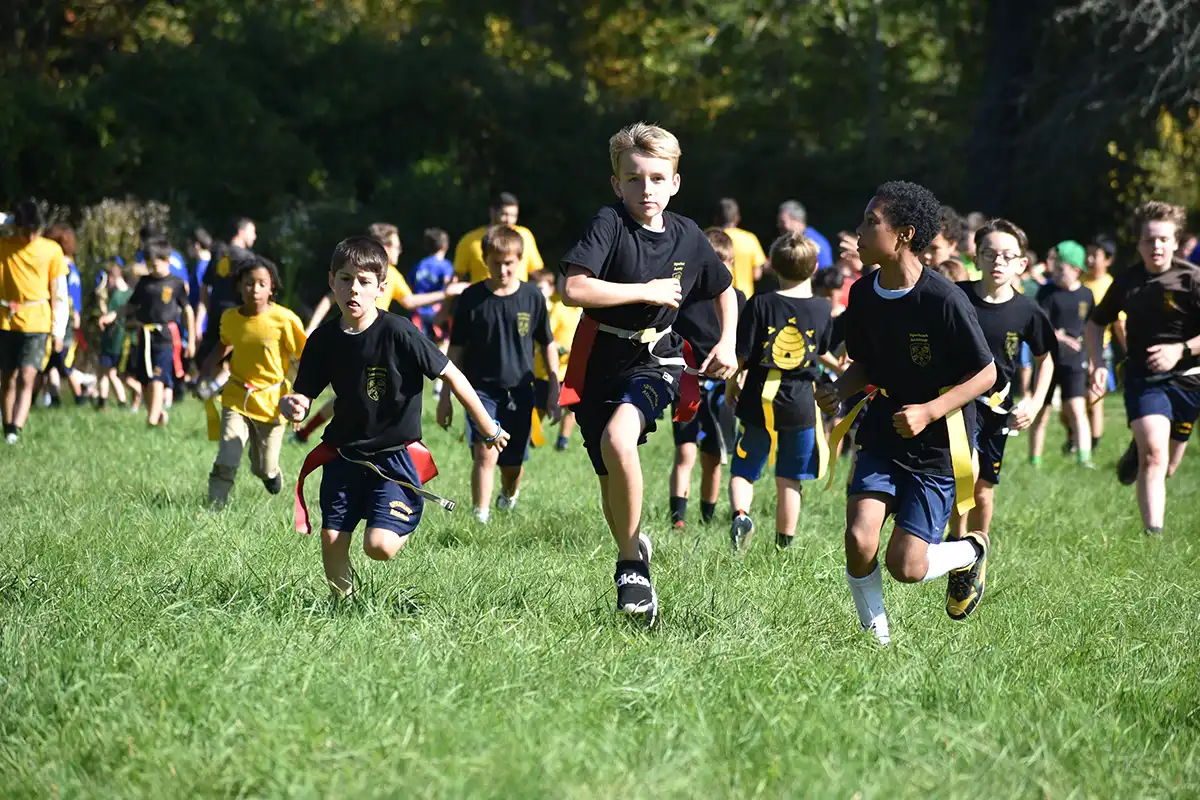 Boys running race, outside