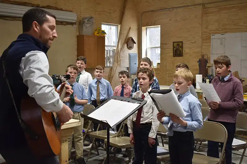 Middle school boys in class at Sparhawk Academy